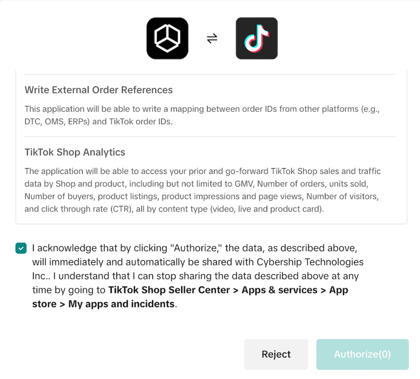 TikTok authorization permissions screen